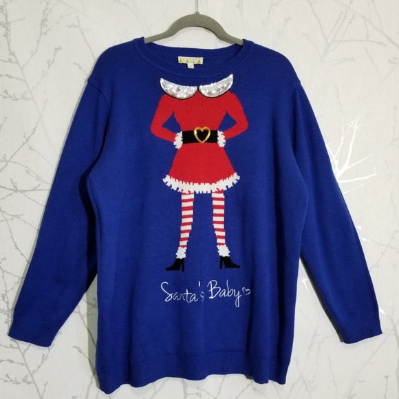 Blue Acrylic Christmas Theme Sweater Santa's Baby - Picture 1 of 3